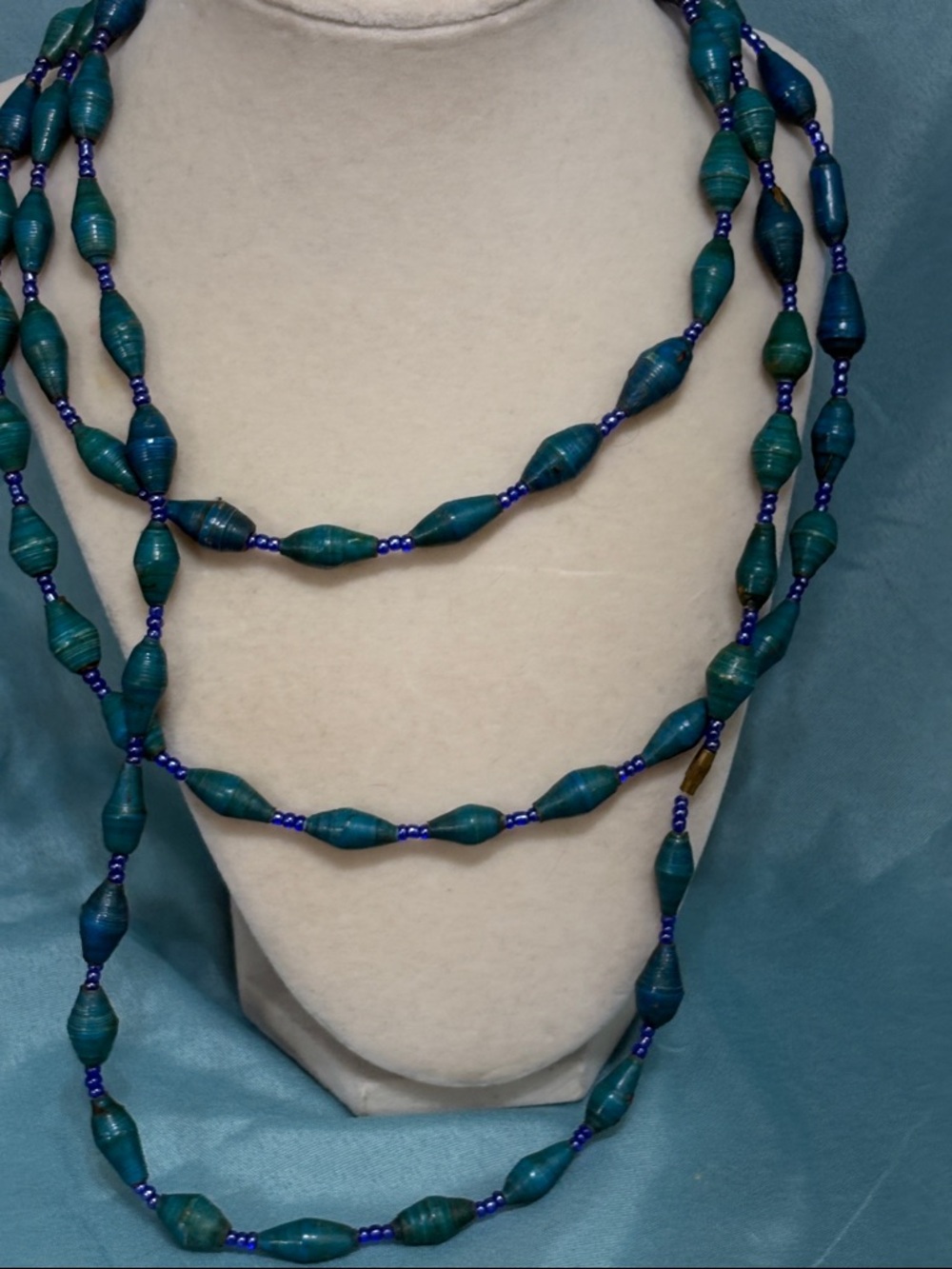Handmade Teal Paper Bead Necklace